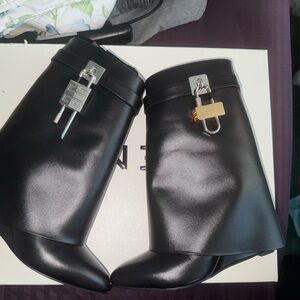 Givenchy Black Leather Boots with Silver and Gold Accents